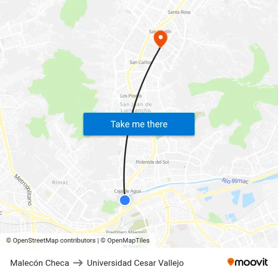 Malecón Checa to Universidad Cesar Vallejo map