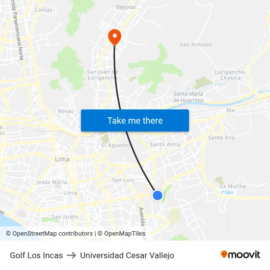 Golf Los Incas to Universidad Cesar Vallejo map