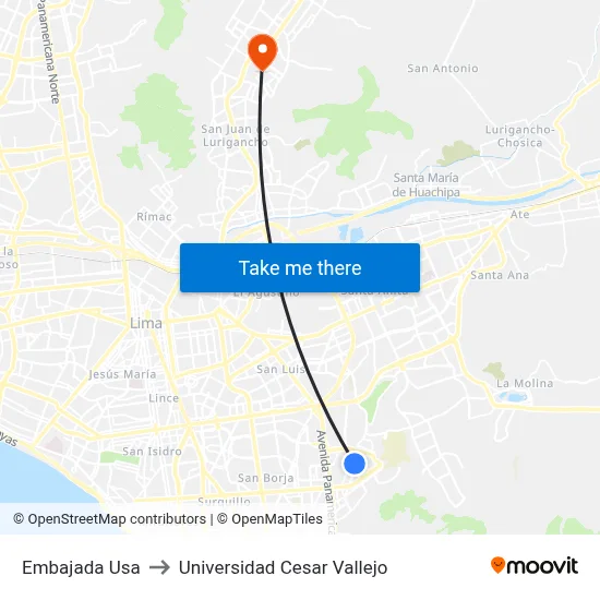 Embajada Usa to Universidad Cesar Vallejo map