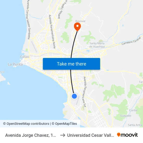 Avenida Jorge Chavez, 1218 to Universidad Cesar Vallejo map