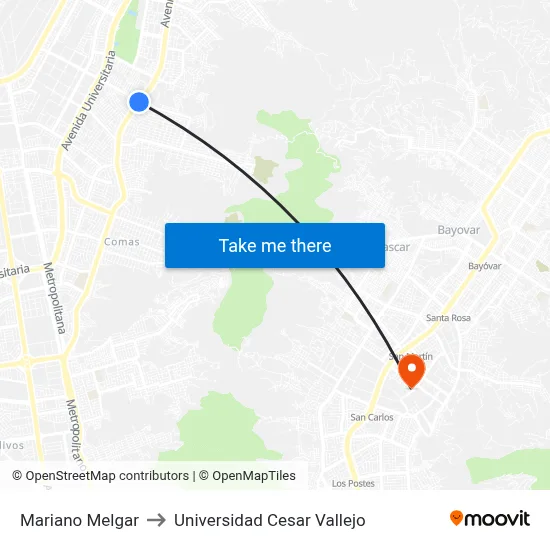 Mariano Melgar to Universidad Cesar Vallejo map