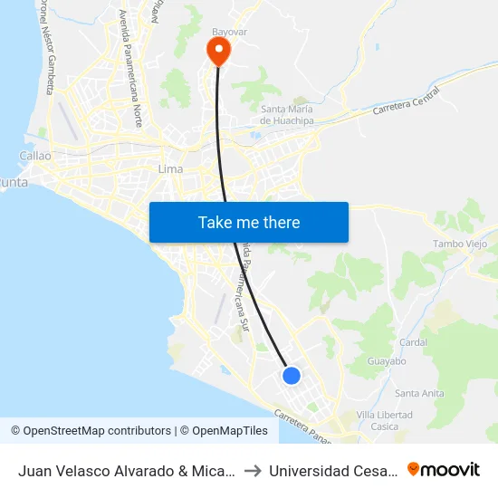 Juan Velasco Alvarado & Micaela Bastidas to Universidad Cesar Vallejo map