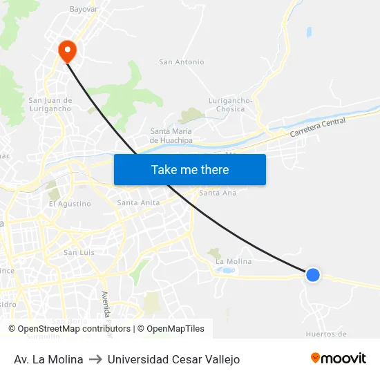 Av. La Molina to Universidad Cesar Vallejo map