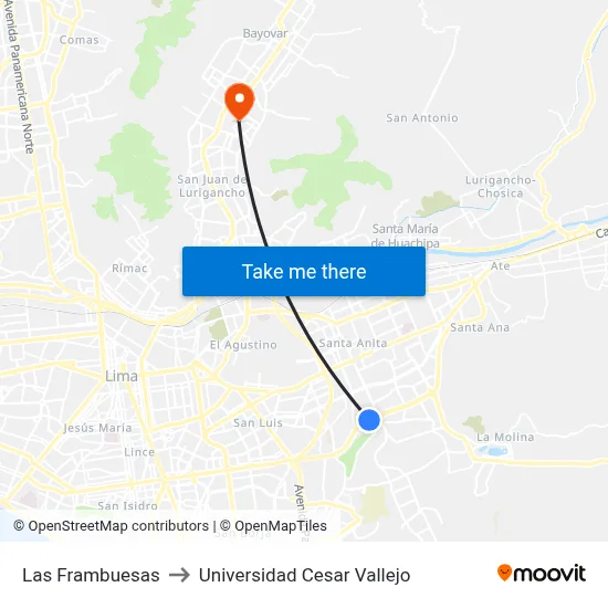 Las Frambuesas to Universidad Cesar Vallejo map