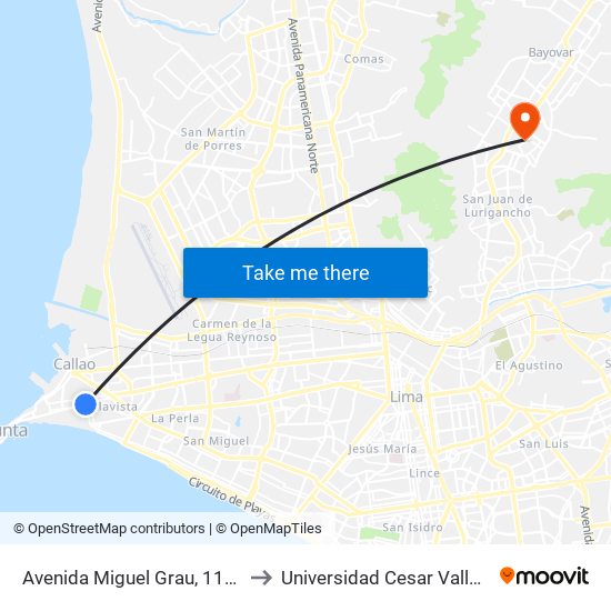 Avenida Miguel Grau, 1176 to Universidad Cesar Vallejo map