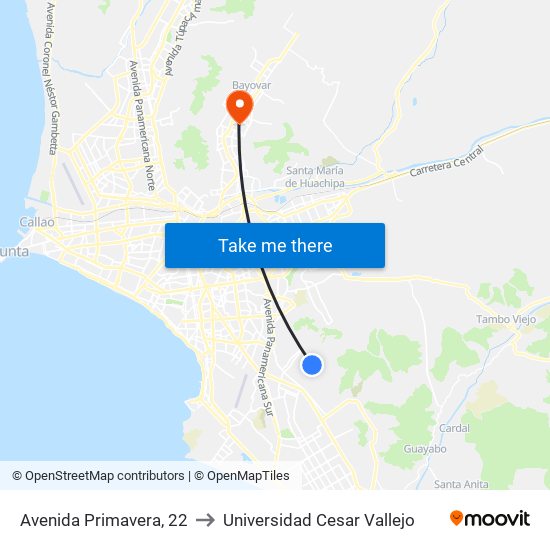 Avenida Primavera, 22 to Universidad Cesar Vallejo map