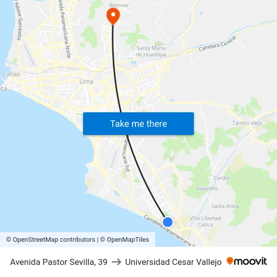 Avenida Pastor Sevilla, 39 to Universidad Cesar Vallejo map