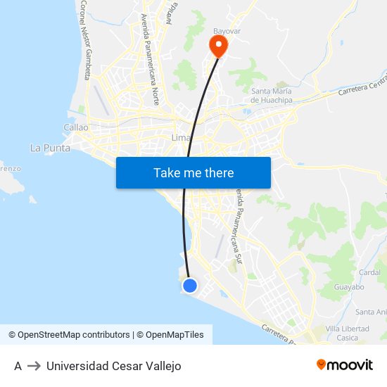 A to Universidad Cesar Vallejo map