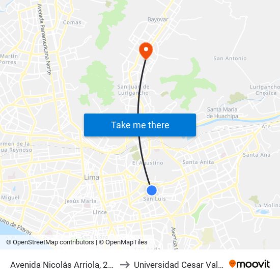 Avenida Nicolás Arriola, 2694 to Universidad Cesar Vallejo map