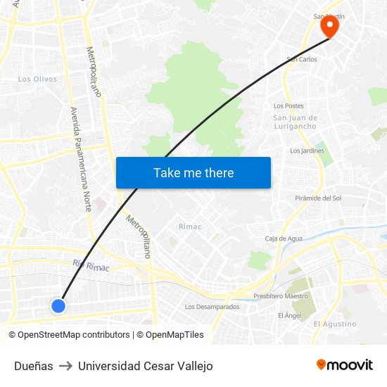 Dueñas to Universidad Cesar Vallejo map