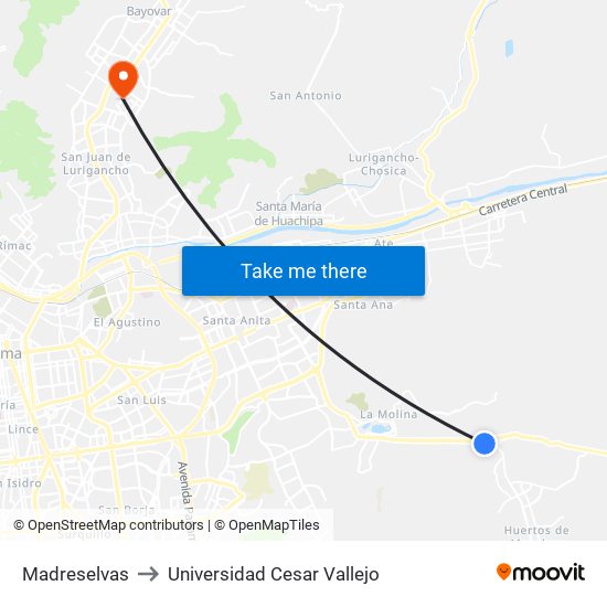 Madreselvas to Universidad Cesar Vallejo map