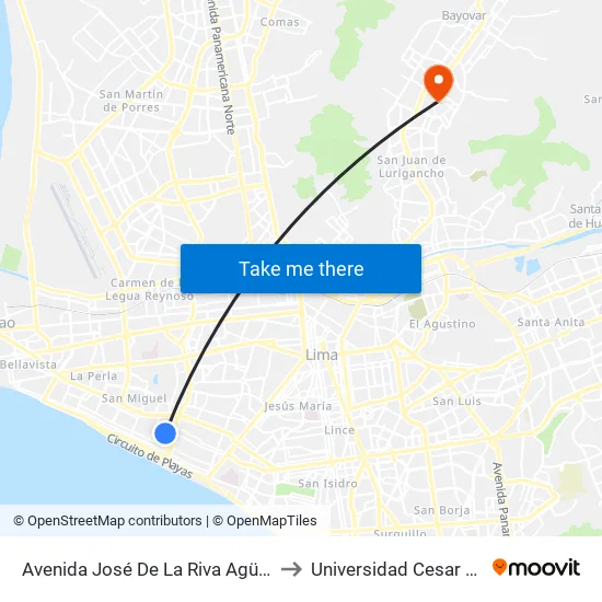 Avenida José De La Riva Agüero, 258 to Universidad Cesar Vallejo map