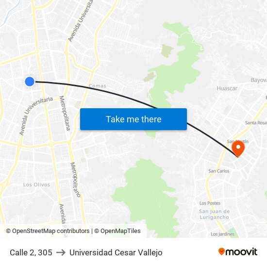 Calle 2, 305 to Universidad Cesar Vallejo map