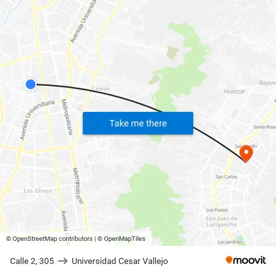 Calle 2, 305 to Universidad Cesar Vallejo map