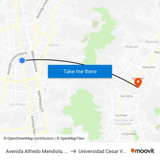 Avenida Alfredo Mendiola, 5805 to Universidad Cesar Vallejo map