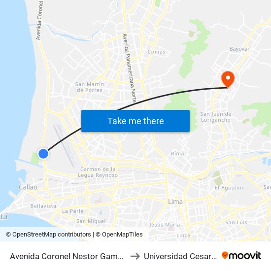 Avenida Coronel Nestor Gambetta 1836 to Universidad Cesar Vallejo map