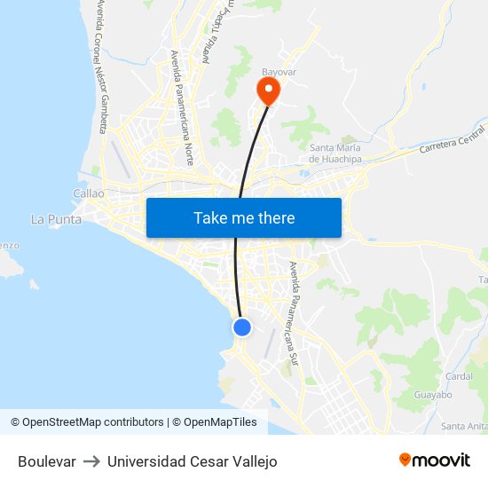 Boulevar to Universidad Cesar Vallejo map