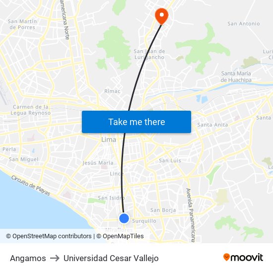 Angamos to Universidad Cesar Vallejo map