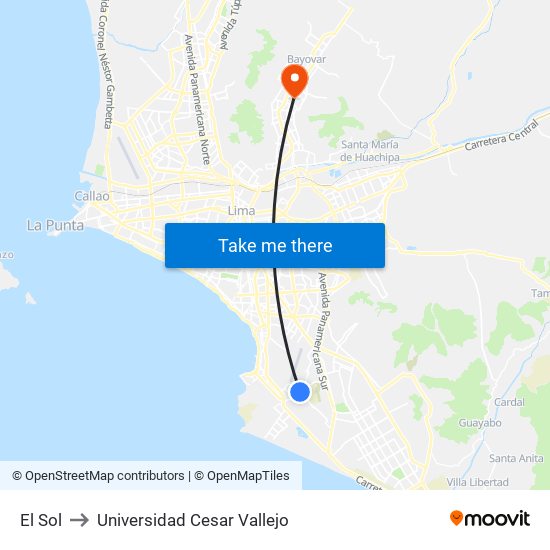 El Sol to Universidad Cesar Vallejo map