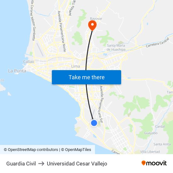 Guardia Civil to Universidad Cesar Vallejo map