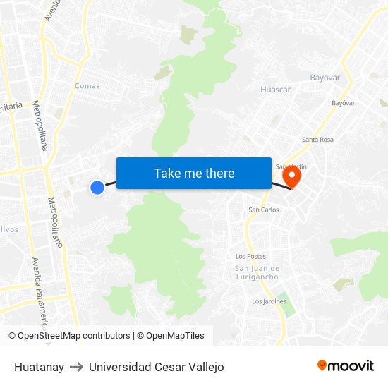 Huatanay to Universidad Cesar Vallejo map