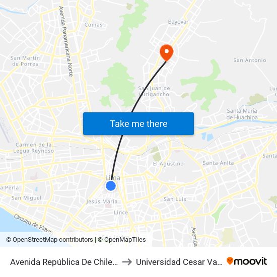 Avenida República De Chile, 116 to Universidad Cesar Vallejo map