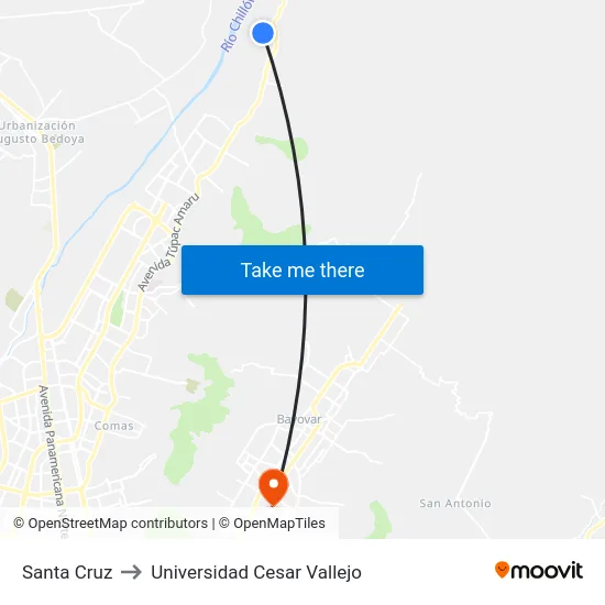Santa Cruz to Universidad Cesar Vallejo map
