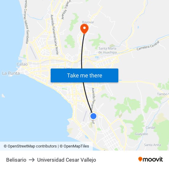 Belisario to Universidad Cesar Vallejo map