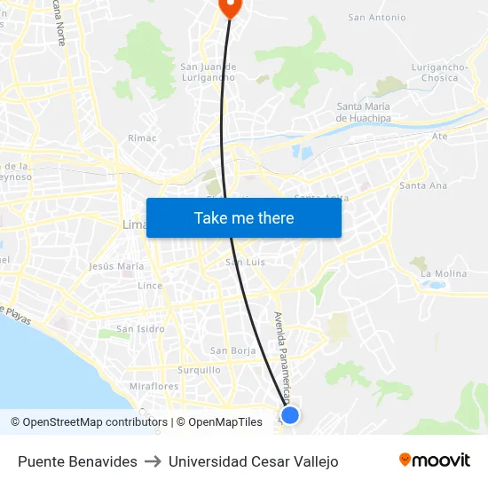 Puente Benavides to Universidad Cesar Vallejo map