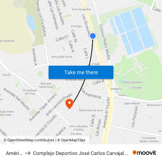 América to Complejo Deportivo José Carlos Carvajal Linares map