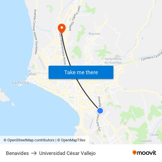 Benavides to Universidad César Vallejo map