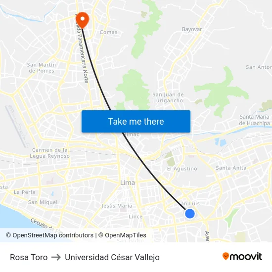 Rosa Toro to Universidad César Vallejo map