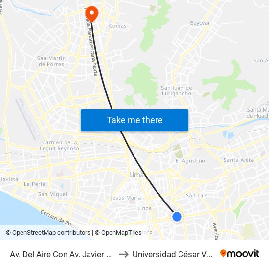 Av. Del Aire Con Av. Javier Prado to Universidad César Vallejo map