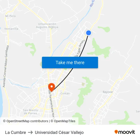 La Cumbre to Universidad César Vallejo map