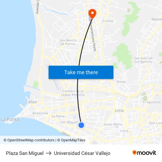Plaza San Miguel to Universidad César Vallejo map
