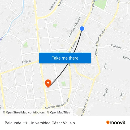 Belaúnde to Universidad César Vallejo map