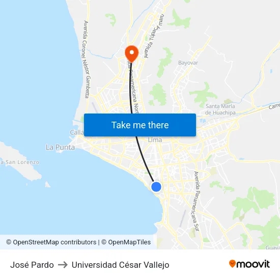 José Pardo to Universidad César Vallejo map