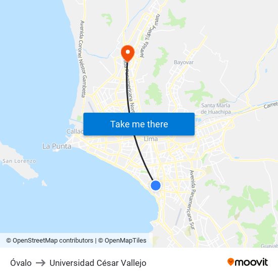 Óvalo De Miraflores to Universidad César Vallejo map