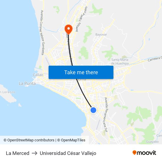 La Merced to Universidad César Vallejo map