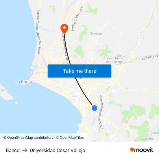 Banco to Universidad César Vallejo map