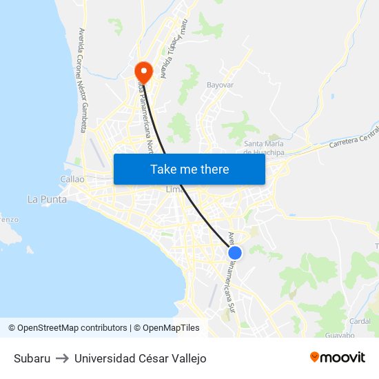 Subaru to Universidad César Vallejo map