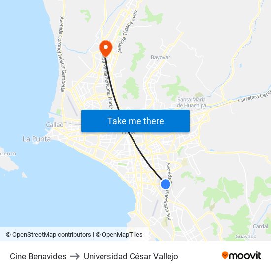 Cine Benavides to Universidad César Vallejo map