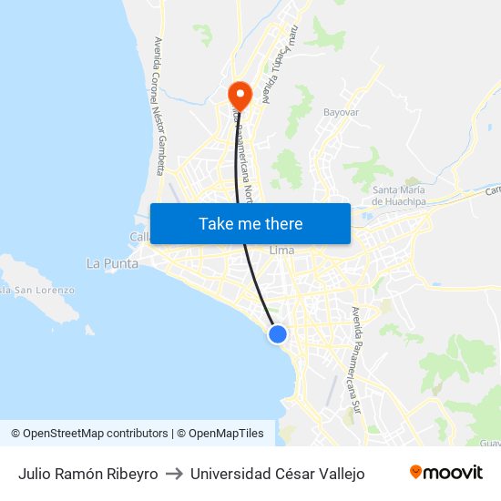 Julio Ramón Ribeyro to Universidad César Vallejo map