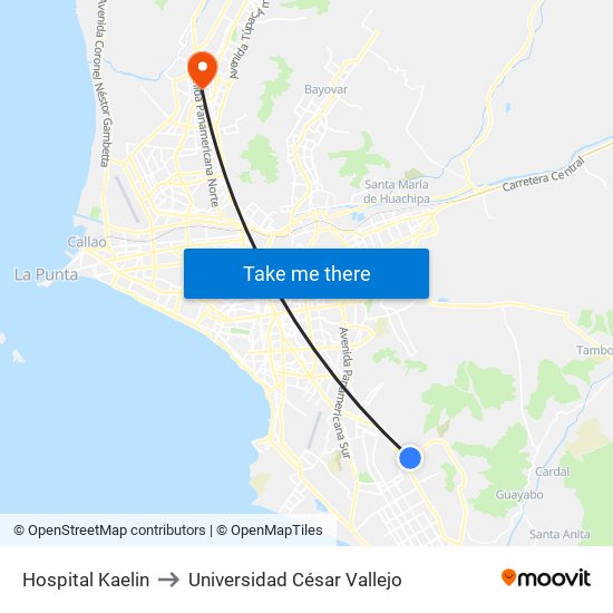 Hospital Kaelin to Universidad César Vallejo map
