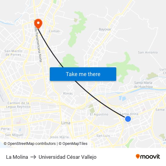 La Molina to Universidad César Vallejo map