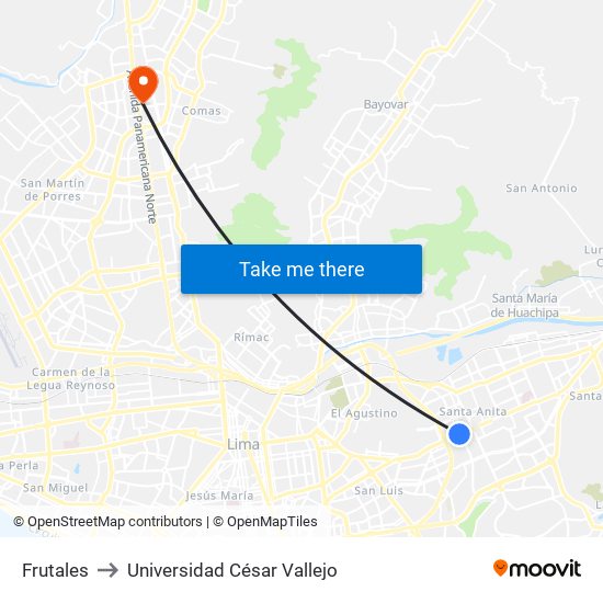 Frutales to Universidad César Vallejo map