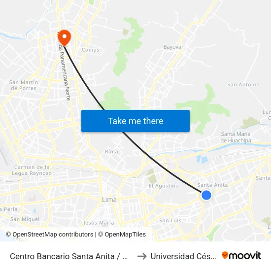 Centro Bancario Santa Anita / Los Frutales to Universidad César Vallejo map