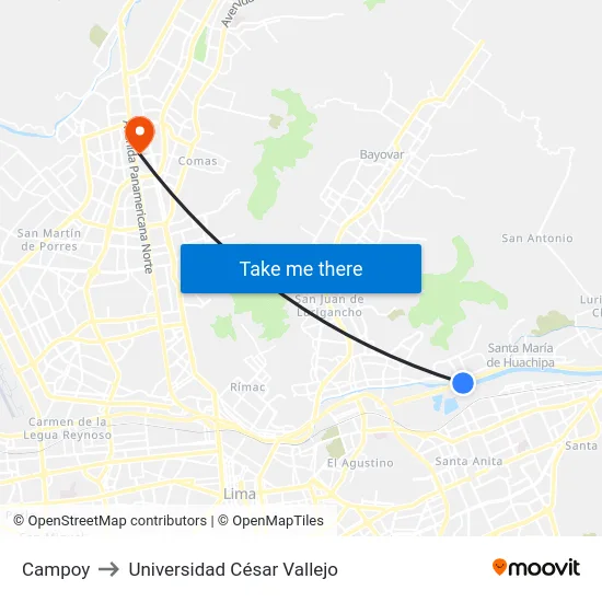 Campoy to Universidad César Vallejo map