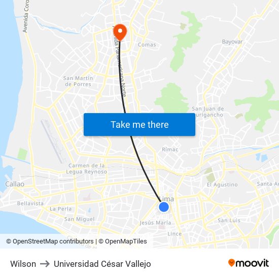 Wilson to Universidad César Vallejo map
