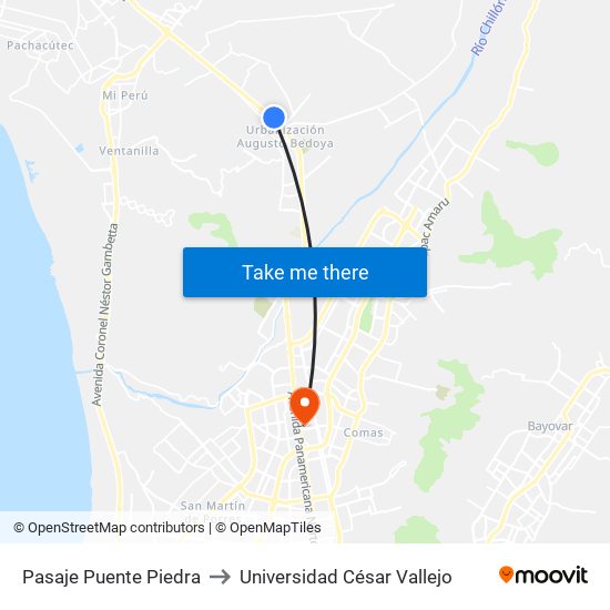 Pasaje Puente Piedra to Universidad César Vallejo map